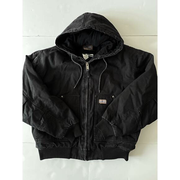Big Smith Bomber Canvas Hooded Jacket Men L Black Heavy Workwear Outdoor Snow - Picture 1 of 10